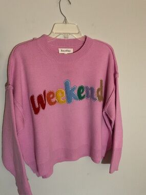heyday Lavender Pink 'Weekend' Multicolor Embroidered Crewneck Sweater